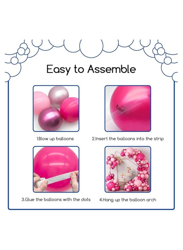 Pink Balloons Garlands Arch Kit, 124pcs Hot Pink Pastel Pink Metallic Magenta Latex Balloons for Wedding Engagement Princess Theme Birthday Bridal Shower Baby Shower Party Decorations - Image 3