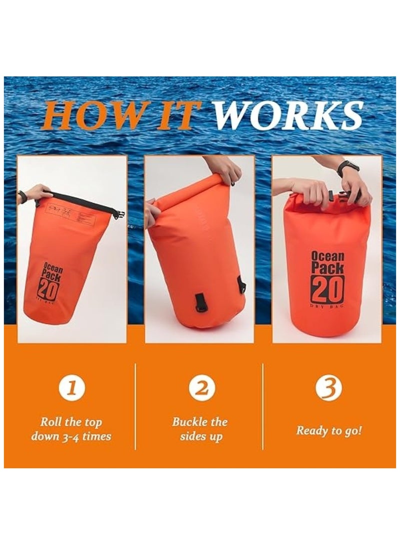 Huitich 20L Orange Double-Strap Waterproof Outdoor Sport PVC Bag - Image 3