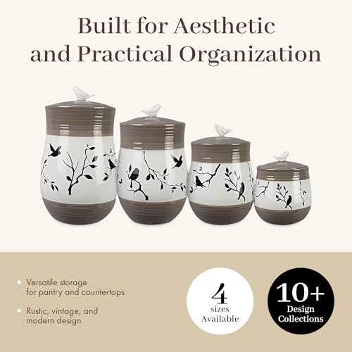 Young's Inc. 4 Pcs Set Botanical Ceramic Canisters- Storage Container for Kitchen and Bathroom - Beautiful Home Decor Accent to Store Food, Coffee, Tea, and More - Brown, White - Image 3