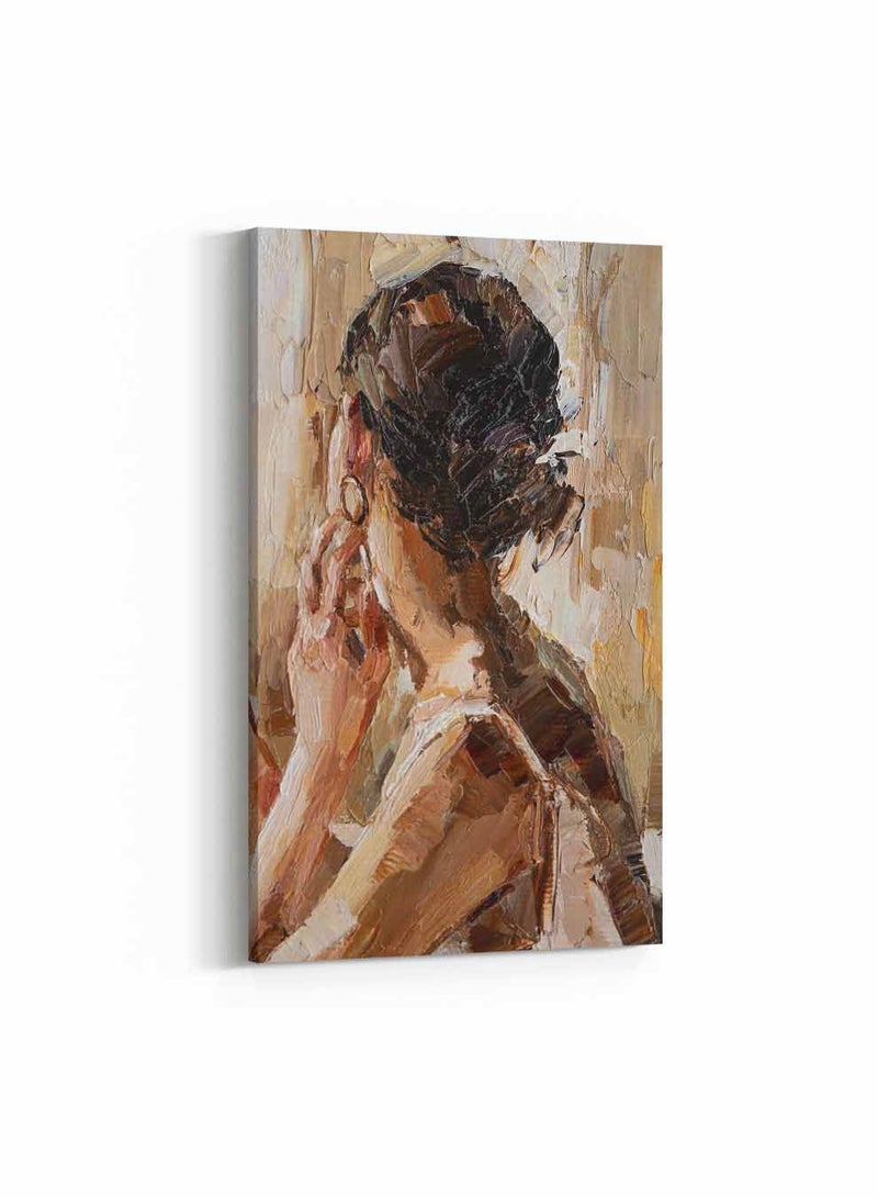 LOWHA Framed Canvas Wall Art Stretched Over Wooden Frame, Woman With An Earring Painting, For Home, Living Room, Office Decor  - Image 1