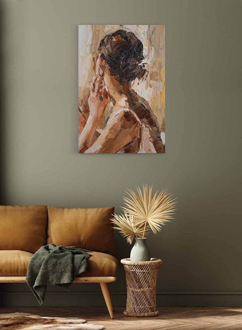 LOWHA Framed Canvas Wall Art Stretched Over Wooden Frame, Woman With An Earring Painting, For Home, Living Room, Office Decor  - Image 2