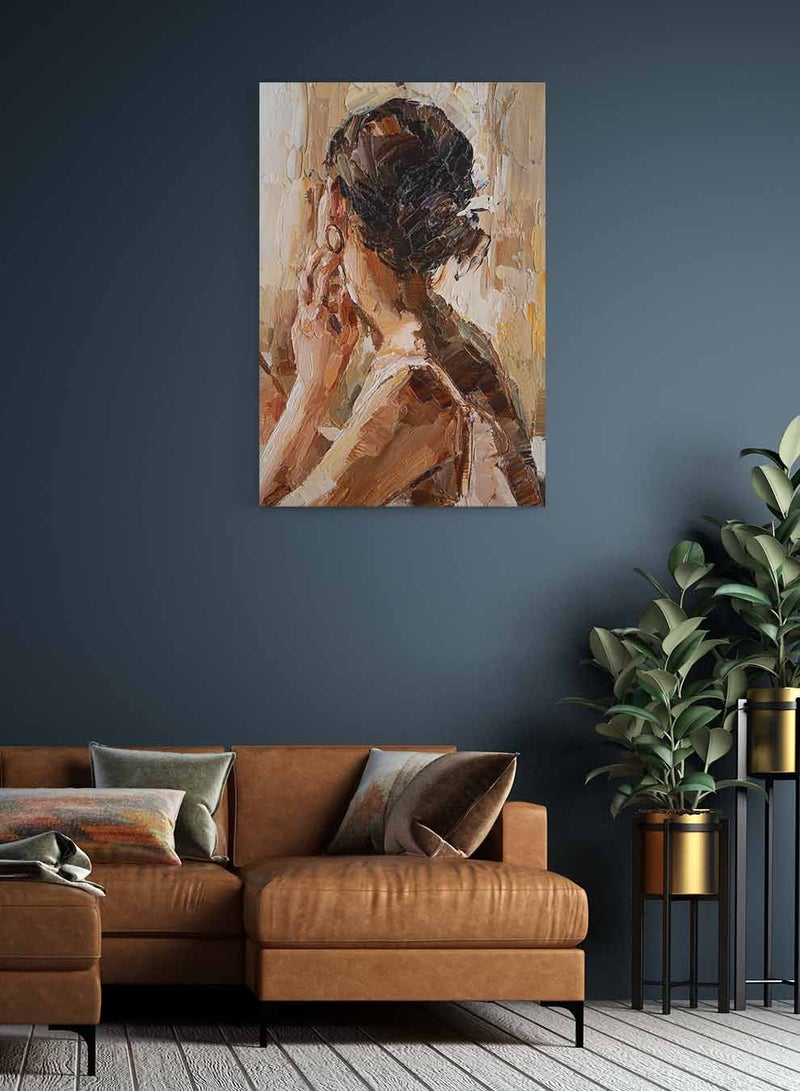 LOWHA Framed Canvas Wall Art Stretched Over Wooden Frame, Woman With An Earring Painting, For Home, Living Room, Office Decor  - Image 3