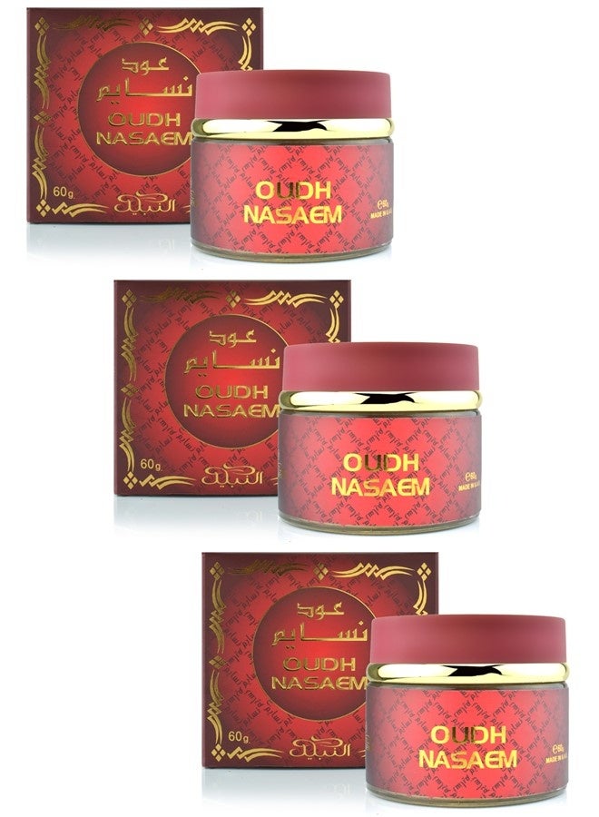 Nabeel 3 Pcs Nasaem Oudh Premium Bakhoor Incense 60 GM Long-Lasting Arabic Oud Fragrance for Home Majlis and Spiritual Ambience - Image 1