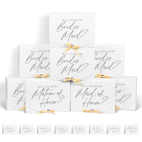 WLUSEAXI 8Pack Bridesmaid Proposal Box with 8Pack Bridesmaid Cards, Matron of Honor Proposal Gift Box, Maid of Honor Box, Will You be My Bridesmaid Box for Bridesmaids Gifts (White) - Image 1