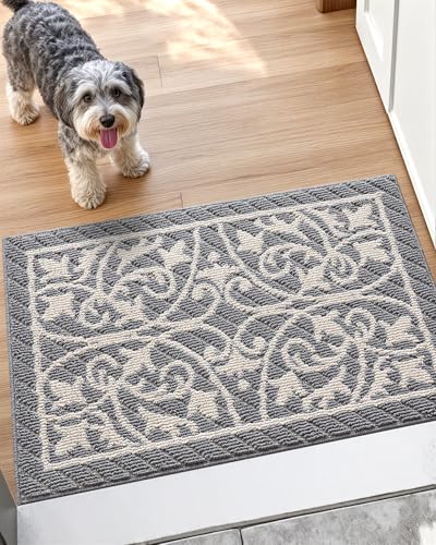 DEXI Front Door Mat Entryway, Inside Welcome Entrance Doormat Low Profile Thin, Non Slip Washable Entry Mats for House Floor Dirt Trapper, 24x36, Gray - Image 1