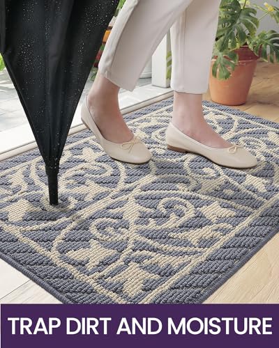 DEXI Front Door Mat Entryway, Inside Welcome Entrance Doormat Low Profile Thin, Non Slip Washable Entry Mats for House Floor Dirt Trapper, 24x36, Gray - Image 4