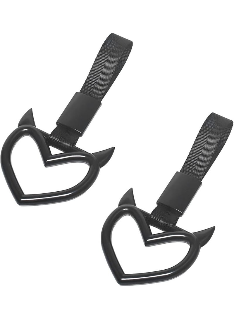 2PCS Devil Heart Handle Ring, Rear Bumper Warning Grab Handles Ring for Cars, Car Handle Strap Drift Charm, Auto Interior Exterior Decoration, Suitable for Car Bus Subway (Black) - Image 1