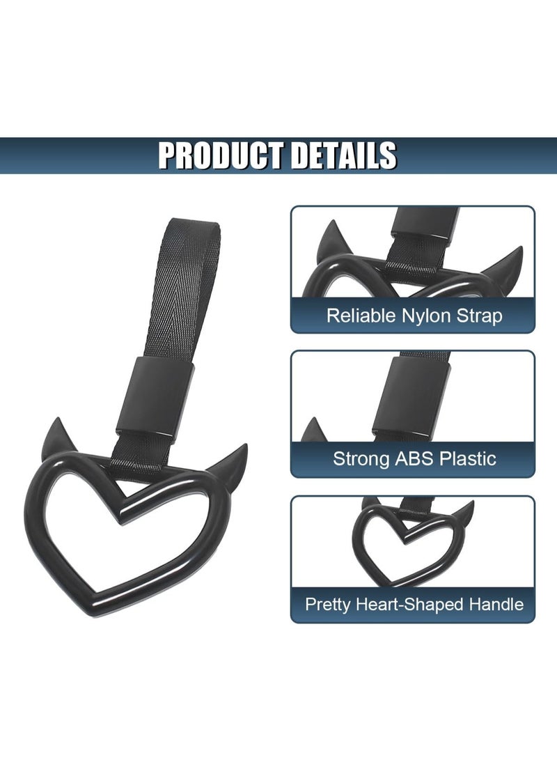 2PCS Devil Heart Handle Ring, Rear Bumper Warning Grab Handles Ring for Cars, Car Handle Strap Drift Charm, Auto Interior Exterior Decoration, Suitable for Car Bus Subway (Black) - Image 4