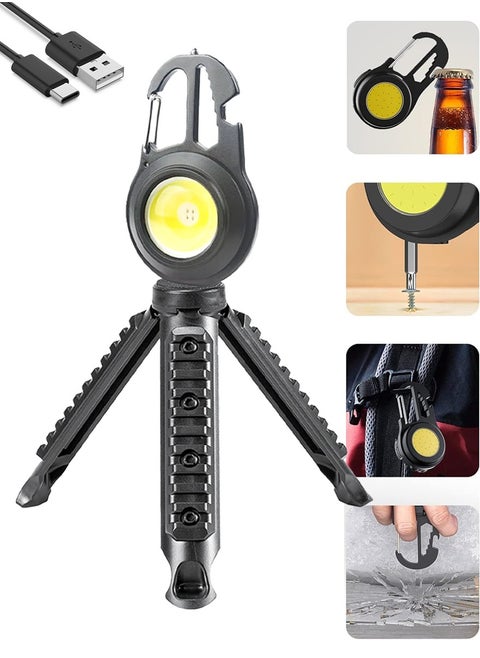 Multipurpose Camping Light For Trips Hiking BBQ Adventures and Other Outdoor Activities - COB LED Flashlight With 7 Light Modes, Screwdriver Set, Bottle Opener, Hammer, Carabiner and Folding Tripod