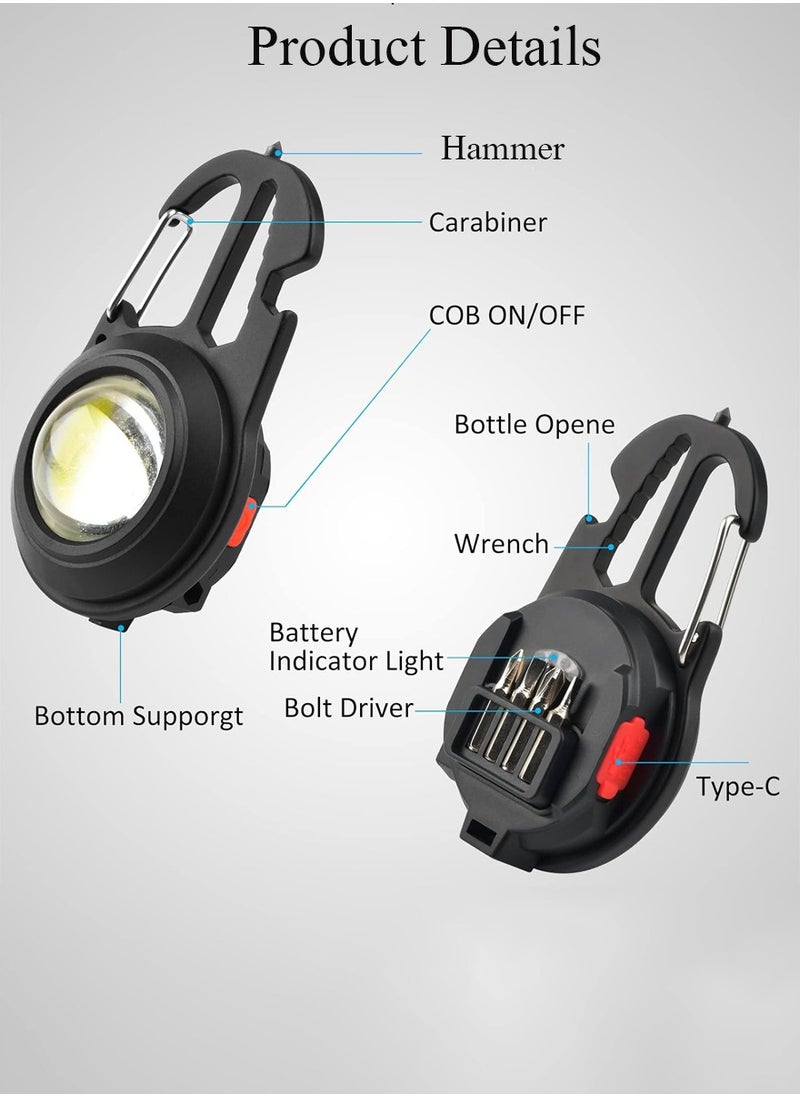 Multipurpose Camping Light For Trips Hiking BBQ Adventures and Other Outdoor Activities - COB LED Flashlight With 7 Light Modes, Screwdriver Set, Bottle Opener, Hammer, Carabiner and Folding Tripod