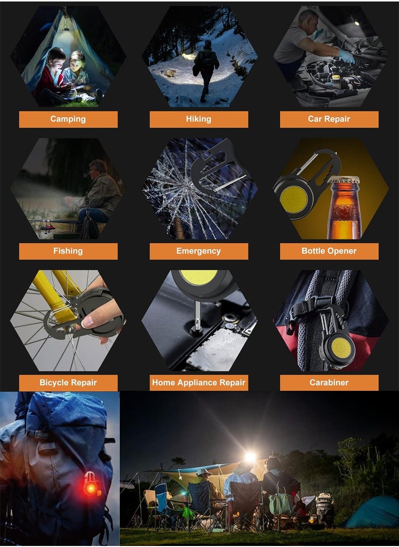Multipurpose Camping Light For Trips Hiking BBQ Adventures and Other Outdoor Activities - COB LED Flashlight With 7 Light Modes, Screwdriver Set, Bottle Opener, Hammer, Carabiner and Folding Tripod