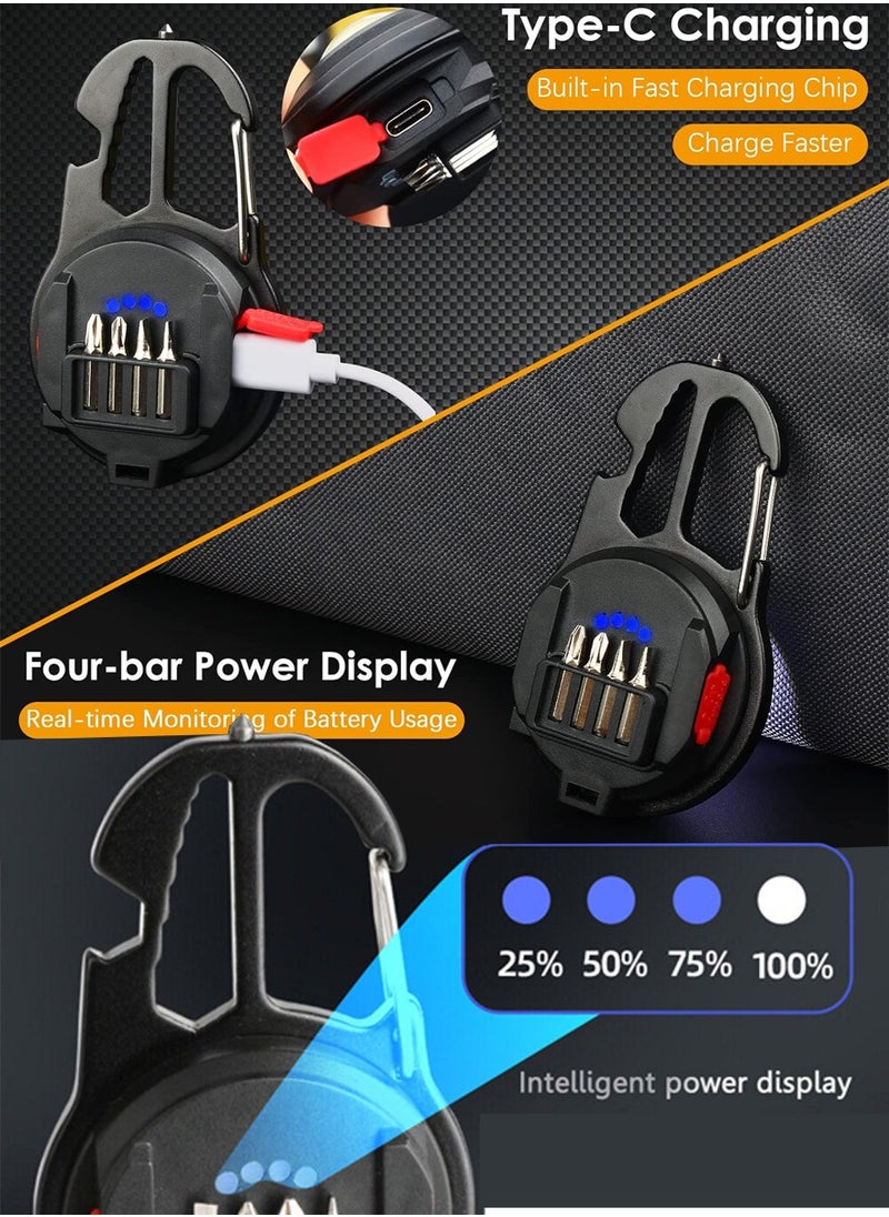 Multipurpose Camping Light For Trips Hiking BBQ Adventures and Other Outdoor Activities - COB LED Flashlight With 7 Light Modes, Screwdriver Set, Bottle Opener, Hammer, Carabiner and Folding Tripod
