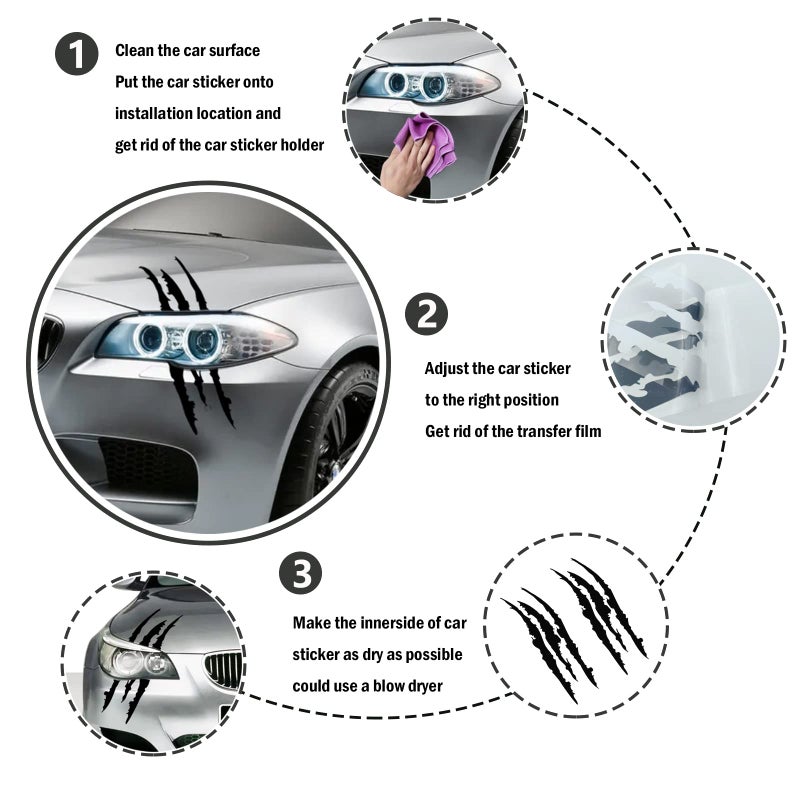 TEMI 2PCS Claw Mark Decals for Cars,Headlight Car Sticker,Stripes Scratch Decal Vinyl for Sports Cars SUV Pickup Truck Window Motorcycles ect (Black) - Image 3