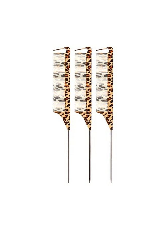 Red by Kiss 3 Pack Parting Pin Tail Comb Teasing Comb Reduces Frizz Heat Resistant (Leopard)  - Image 3
