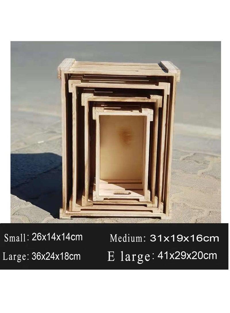 FFD Four in One New Solid Wood Storage Box Extra Large Wooden Crate Hollow Thick Wrap Angle Fruit Decorative Box Beige - Image 4