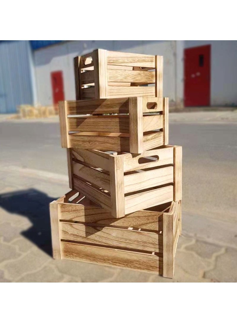 FFD Four in One New Solid Wood Storage Box Extra Large Wooden Crate Hollow Thick Wrap Angle Fruit Decorative Box Beige - Image 1