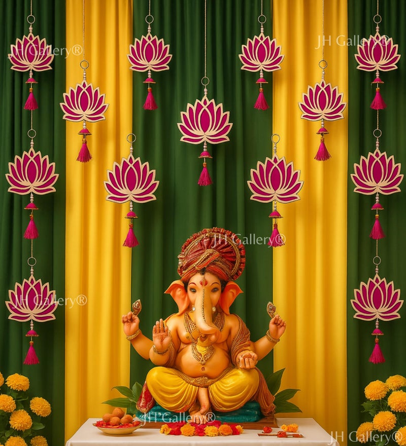 JH Gallery Decorative Lotus Hanging for Home Decor, Diwali Decoration, Pooja Room Decor, Mandir Wall Decor, Home Decoration Items for Living Room, Festival Ganpati Decor - Pink, Pack of 6 - Image 2