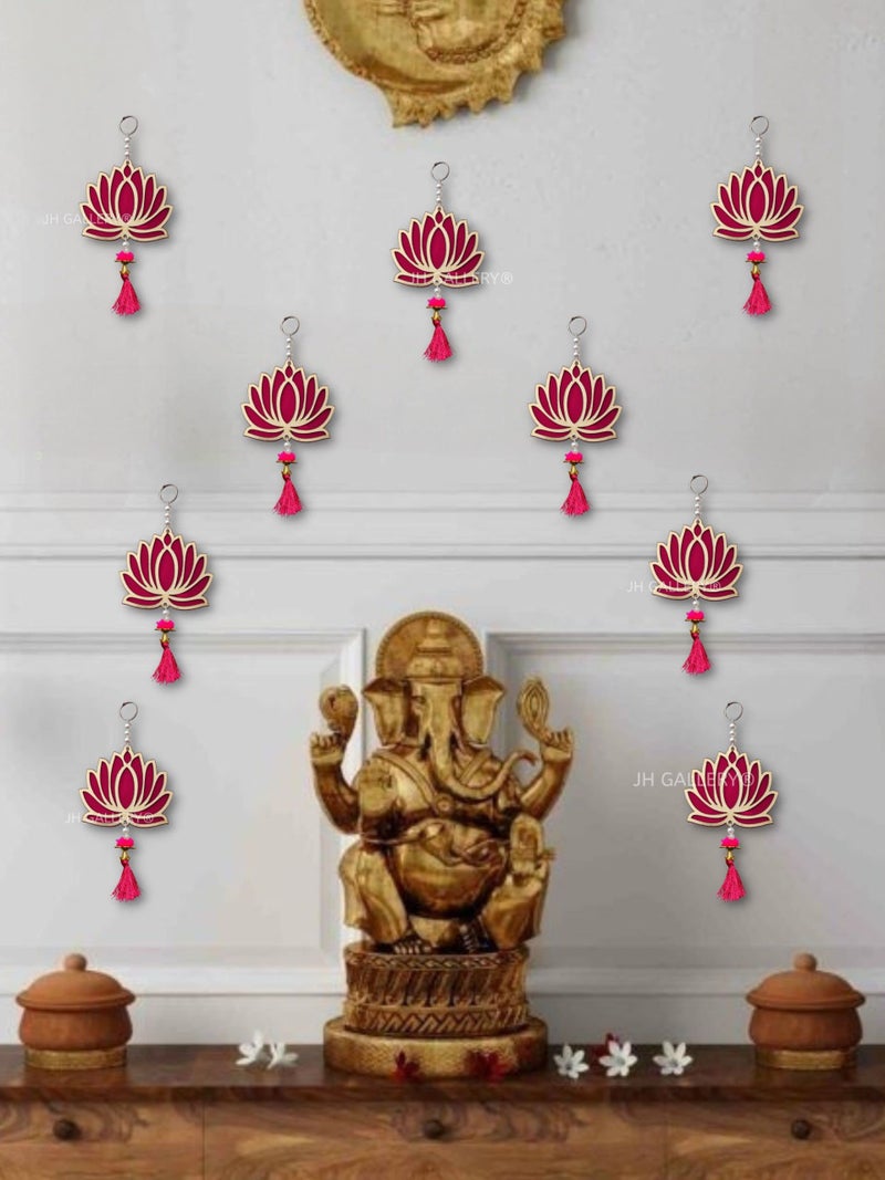 JH Gallery Decorative Lotus Hanging for Home Decor, Diwali Decoration, Pooja Room Decor, Mandir Wall Decor, Home Decoration Items for Living Room, Festival Ganpati Decor - Pink, Pack of 6 - Image 5