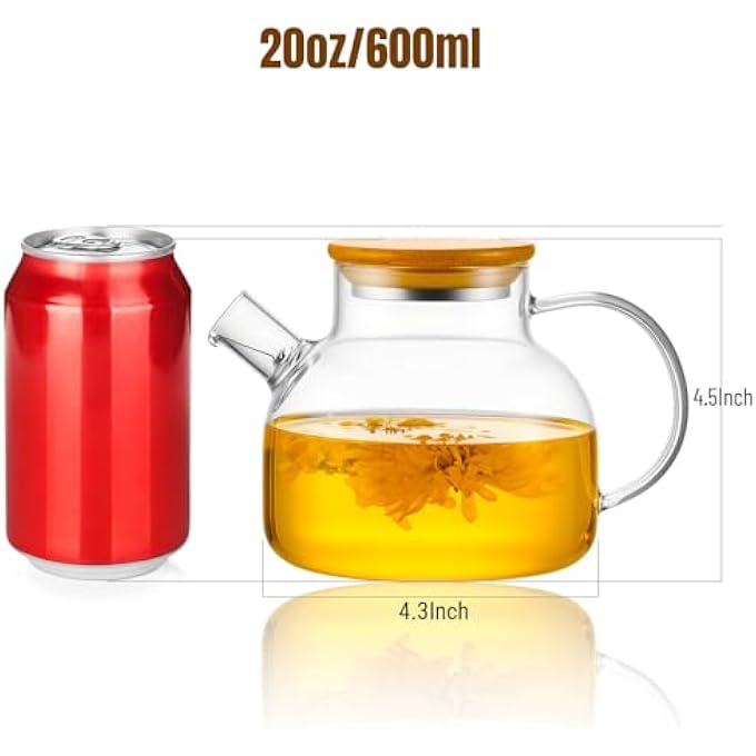 PARACITY Glass Teapot Stovetop 20 Oz600Ml Borosilicate Clear Tea Kettle With Bamboo Lid Glass Tea Pot With Removable Filter Spout Teapot Blooming And Loose Leaf Tea Maker Tea Brewer For Camping - Image 2