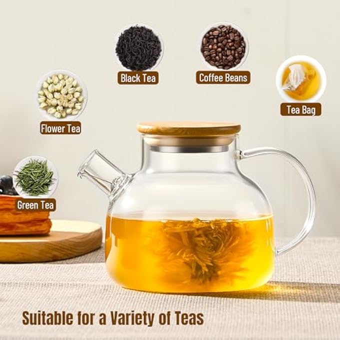 PARACITY Glass Teapot Stovetop 20 Oz600Ml Borosilicate Clear Tea Kettle With Bamboo Lid Glass Tea Pot With Removable Filter Spout Teapot Blooming And Loose Leaf Tea Maker Tea Brewer For Camping - Image 5