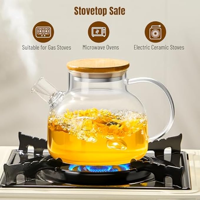 PARACITY Glass Teapot Stovetop 20 Oz600Ml Borosilicate Clear Tea Kettle With Bamboo Lid Glass Tea Pot With Removable Filter Spout Teapot Blooming And Loose Leaf Tea Maker Tea Brewer For Camping - Image 4