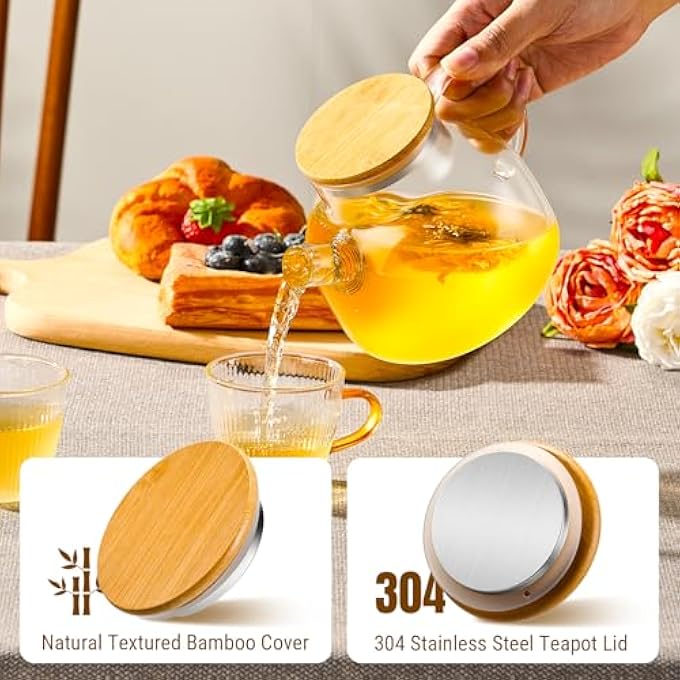 PARACITY Glass Teapot Stovetop 20 Oz600Ml Borosilicate Clear Tea Kettle With Bamboo Lid Glass Tea Pot With Removable Filter Spout Teapot Blooming And Loose Leaf Tea Maker Tea Brewer For Camping - Image 3