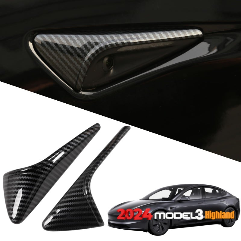 Qlhshop Side Camera Cover HW40 Indicator Protection Cover Carbon Fiber Trim Exterior Decorations for 2024 Tesla Model 3 Highland Accessories Cuztom Tuning Gifts for Tesla Owners 1 Pair