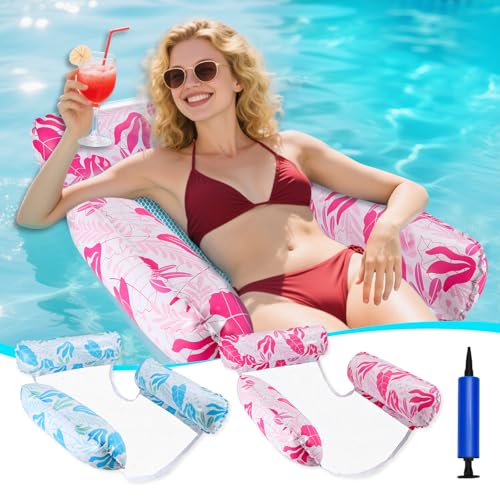 GCRQ Inflatable Pool Floats for Adults 2Pack MultiPurpose Pool Hammock Floating Chairs Heavy Duty PVC Material Water Floats for Swimming Pool Beach Summer Pool Toys Party Gifts Blue Pink - Image 1