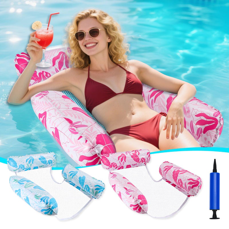 GCRQ Inflatable Pool Floats for Adults 2Pack MultiPurpose Pool Hammock Floating Chairs Heavy Duty PVC Material Water Floats for Swimming Pool Beach Summer Pool Toys Party Gifts Blue Pink - Image 2