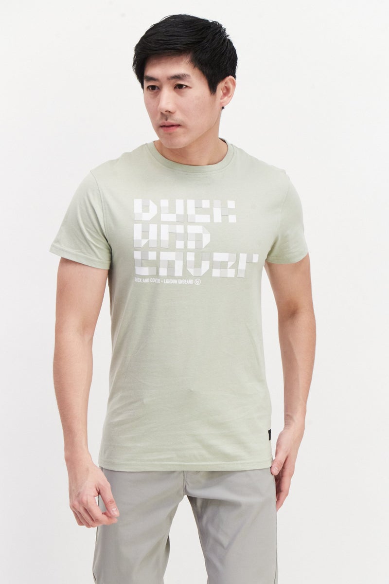 DUCK AND COVER Men Crew Neck Short Sleeve Graphic T Shirt, Sage - Image 1