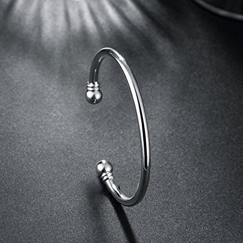 Cutesmile 925 Sterling Silver Bangle Bracelet, Fashion Simple Open Bangles Two Bead Cuff Jewelry for Men Women - Image 5
