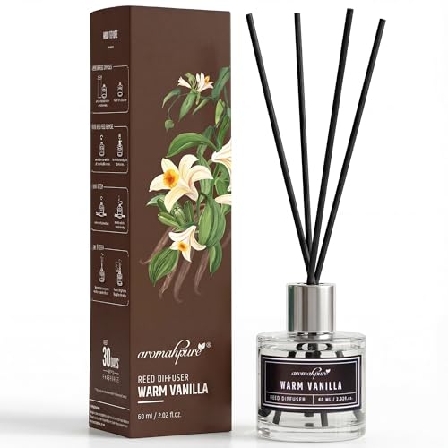 Aromahpure Premium Reed Diffuser Set 60 ML with 4 Fiber Reed Sticks | Vanilla Long Lasting Upto 35 Days | Room Freshener for Bedroom, Washroom, Office | Toxin Free, Aromatherapy, Stress Relief - Image 1