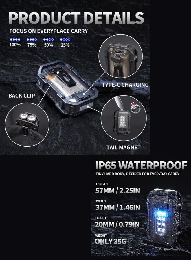 ZAFRA Mini Keychain EDC Flashlight Rechargeable, 1000 High Lumens Super Bright Flash Lights Small Portable Tactical Pocket Torch With Magnet & Clip, 8 Modes,USB C Ipx65 Waterproof - Image 4