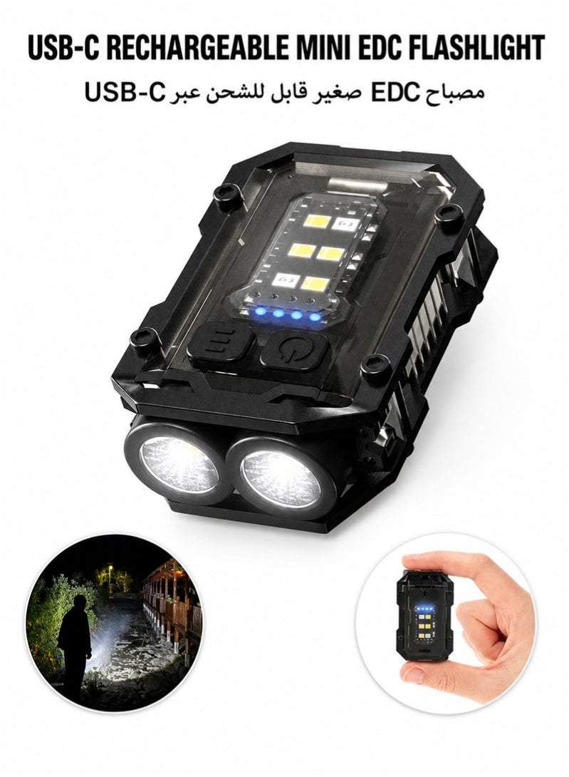 ZAFRA Mini Keychain EDC Flashlight USB-C Rechargeable, 1000 High Lumens Super Bright Pocket Light with Dual LED & COB Side Light, 8 Modes, Magnetic Base & Clip, IP65 Waterproof, Black - Image 1
