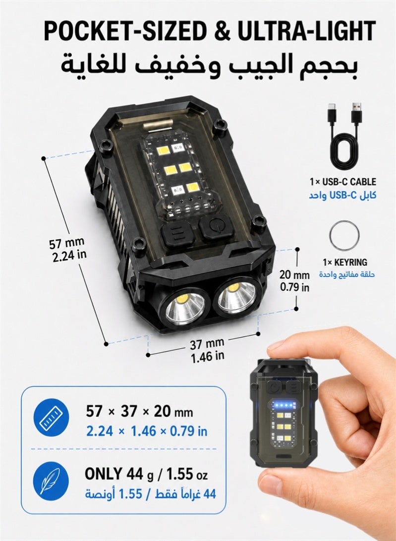 ZAFRA Mini Keychain EDC Flashlight USB-C Rechargeable, 1000 High Lumens Super Bright Pocket Light with Dual LED & COB Side Light, 8 Modes, Magnetic Base & Clip, IP65 Waterproof, Black - Image 3