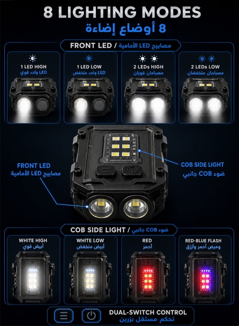 ZAFRA Mini Keychain EDC Flashlight USB-C Rechargeable, 1000 High Lumens Super Bright Pocket Light with Dual LED & COB Side Light, 8 Modes, Magnetic Base & Clip, IP65 Waterproof, Black - Image 4