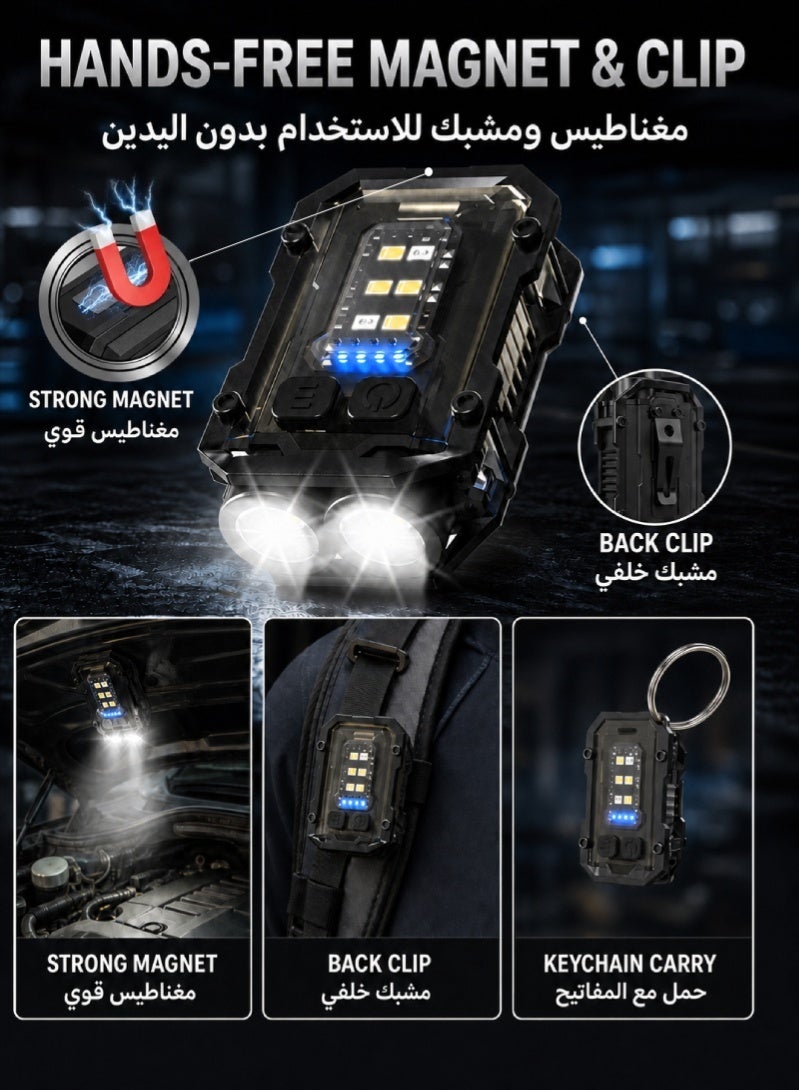 ZAFRA Mini Keychain EDC Flashlight USB-C Rechargeable, 1000 High Lumens Super Bright Pocket Light with Dual LED & COB Side Light, 8 Modes, Magnetic Base & Clip, IP65 Waterproof, Black - Image 5
