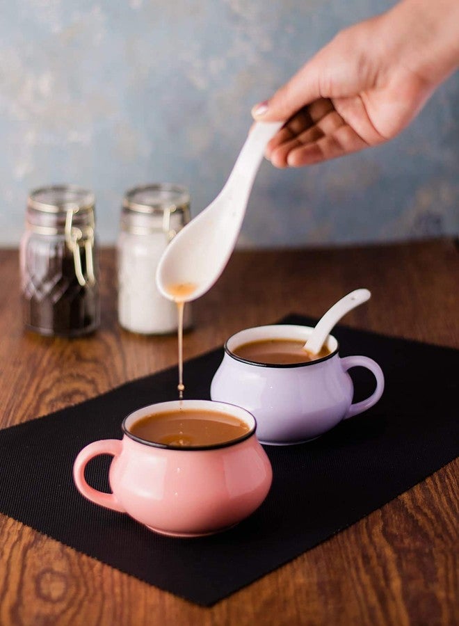 E - Ezra E-EZRA Set of 2 Soup Bowl with Spoon Set (2+2) Multicolor Soup Cup Bone China (Assorted Colour) - Image 1