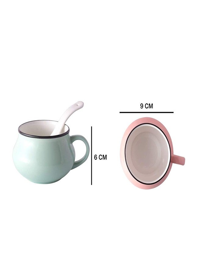E - Ezra E-EZRA Set of 2 Soup Bowl with Spoon Set (2+2) Multicolor Soup Cup Bone China (Assorted Colour) - Image 2