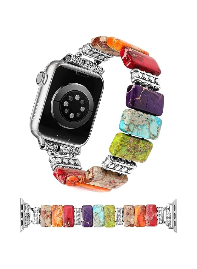 Natural Stone Bracelet Compatible with Apple Watch Band 38-41mm Women, Handmade Elastic Solo Loop Beaded Western Vintage Strap for iWatch Series 9 8 7 6 5 4 3 2 1 SE/Ultra - Image 1