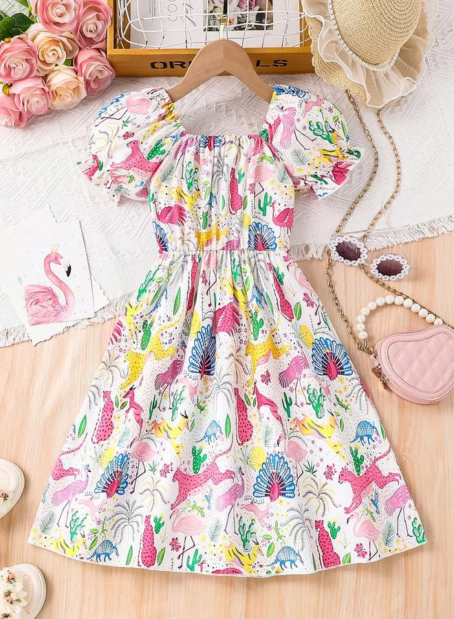 Take Two Take Two Girls Multi Graphic Print Square Neck Dress