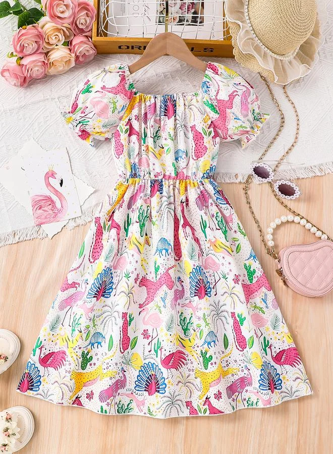 Take Two Take Two Girls Multi Graphic Print Square Neck Dress