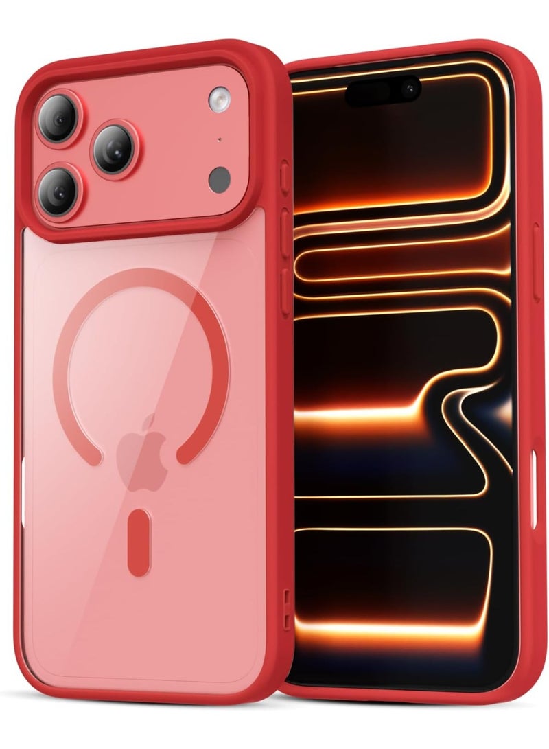 أكاليكس جراب مغناطيسي لهاتف iPhone 17 Pro Max، متوافق مع MagSafe، غطاء فاخر مطلي، جراب هاتف واقي مقاوم للصدمات من مادة TPU الناعمة الشفافة، (أحمر). - Image 1