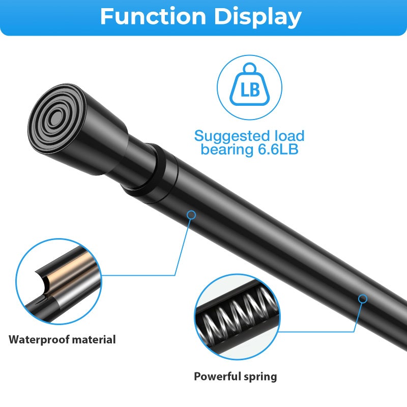 MEXAU 6PCS Small Tension Curtain Rod 27 to 38 Inch,Black Short Curtain Rods No Drilling,Loaded Expandable Spring Curtain Rods for Windows Kitchen,Closet,Cupboard,Door,Bookshelf - Image 2