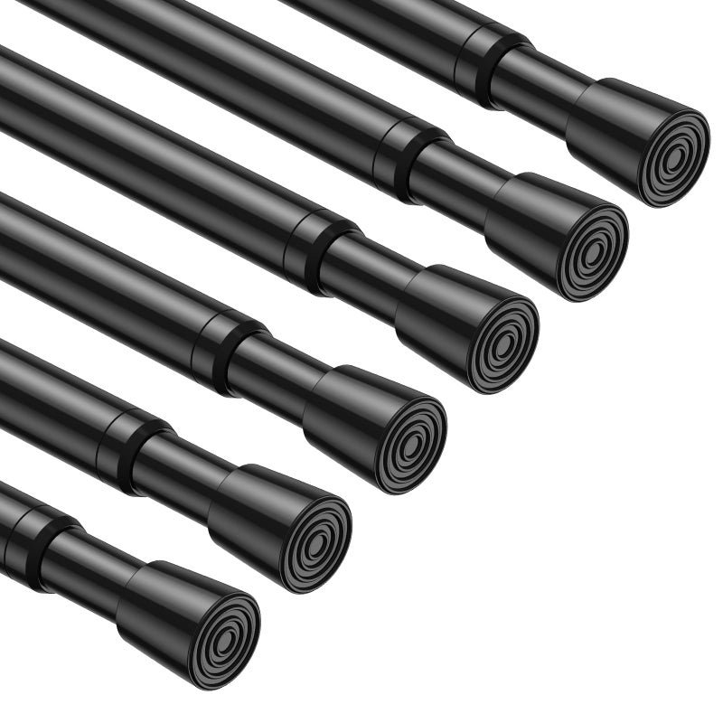 MEXAU 6PCS Small Tension Curtain Rod 27 to 38 Inch,Black Short Curtain Rods No Drilling,Loaded Expandable Spring Curtain Rods for Windows Kitchen,Closet,Cupboard,Door,Bookshelf - Image 1