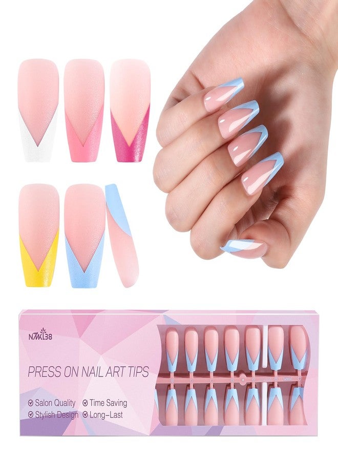 NMKL38 300Pcs V Shape Classical French Tip Nails, 15 Size Press on Nails, French Tip Gel Nails for DIY Nail Art - Image 1