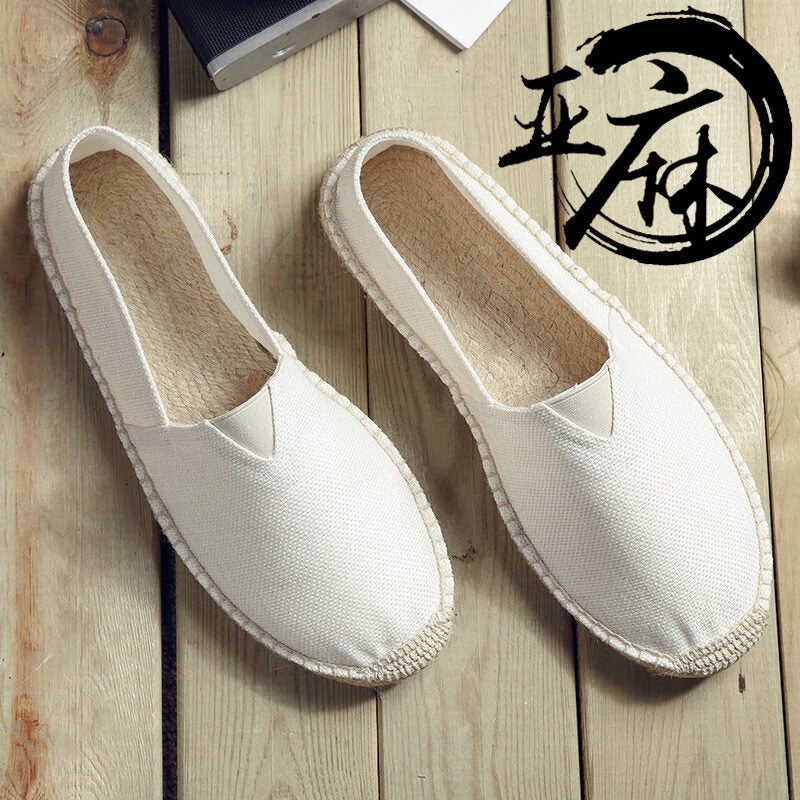 Linen Slip-On Fisherman Shoes for Men and Women - Breathable Woven Casual Canvas Shoes, Round Toe, Flat Heel, Unisex, Spring Summer Fall
