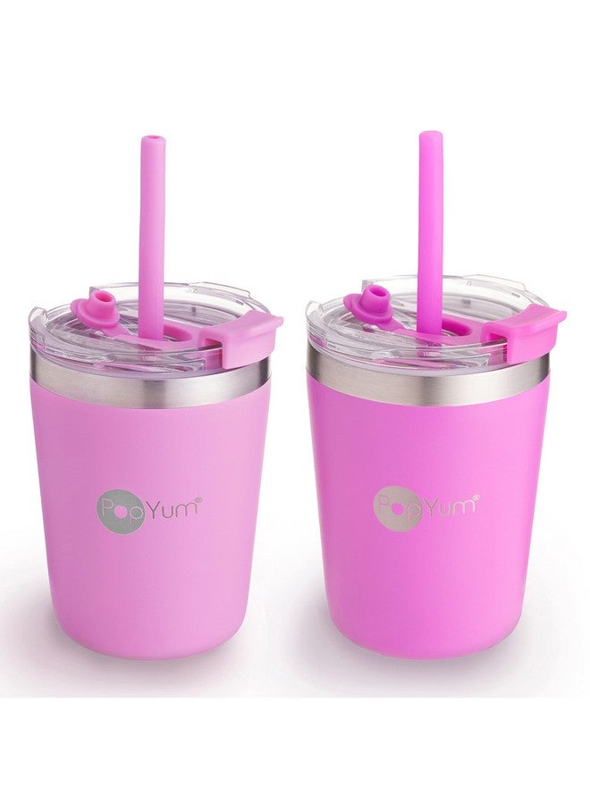 بوب يام كوب PopYum للأطفال معزول من الفولاذ المقاوم للصدأ، سعة 9 أونصة، مزود بغطاء وماصة، عبوة من قطعتين، أرجواني، وردي، قابل للتكديس، سهل الشرب، للأطفال الصغار، كوب، جدار مزدوج، مانع للتسرب - Image 1