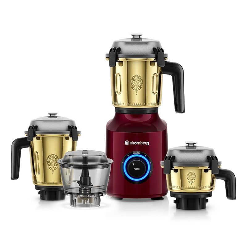 atomberg Zenova Mixer Grinder | Unique Coarse Mode for Silbatta-like Texture | Intelligent BLDC Motor | Safety Features | 4 Jars including Chopper | Hands-Free Operation (Heritage Brass-Red Wine) - Image 1