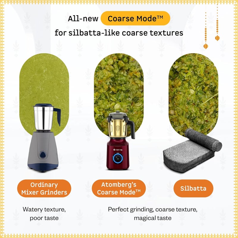 atomberg Zenova Mixer Grinder | Unique Coarse Mode for Silbatta-like Texture | Intelligent BLDC Motor | Safety Features | 4 Jars including Chopper | Hands-Free Operation (Heritage Brass-Red Wine) - Image 4